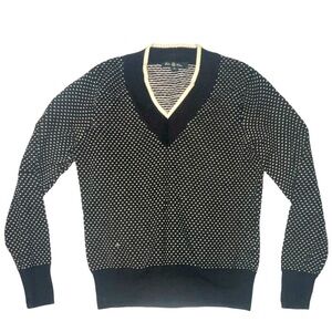 Brooks Brothers V Neck Pullover Knit  Sweater Black Cream Size Medium